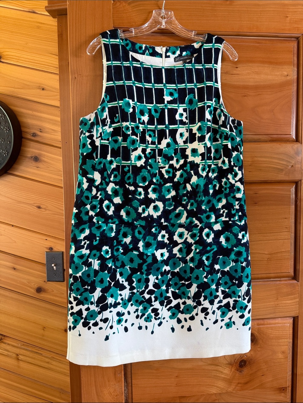 Adrianna Papell Teal Black White Floral Shift Dress